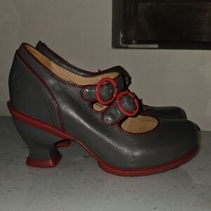 John Fluevog Gray and Red Heels